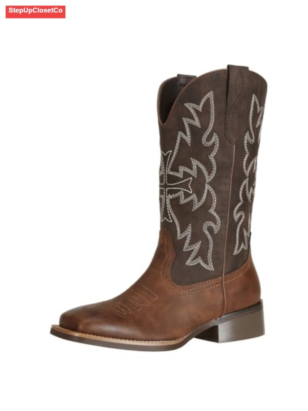 Women's Square Toe Cowboy Boots Faux Leather Wide Calf Western Mid Calf